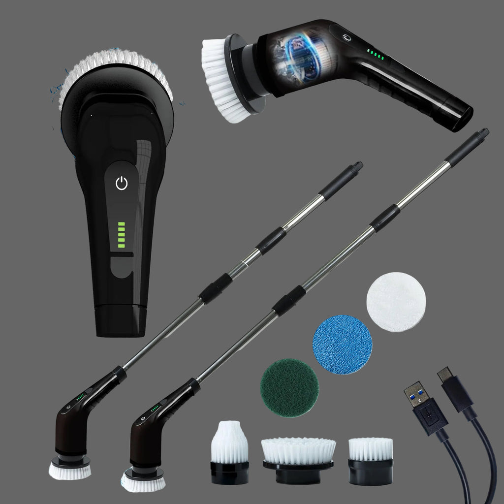 NovaBlend™ Compact Electric Spin Scrubber – 2-Speed Cordless Power Brush with 8 Heads & 90-Min Battery | Bathroom, Kitchen & Tile Deep Cleaner