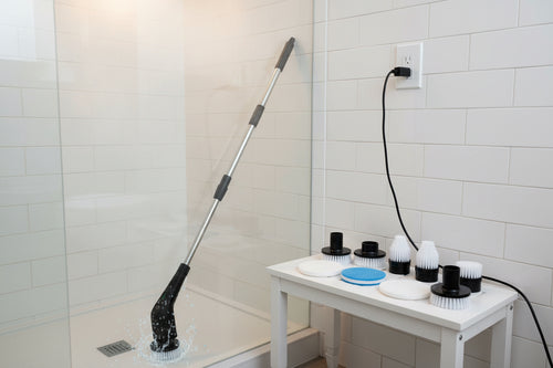 NovaBlend™ Compact Electric Spin Scrubber – 2-Speed Cordless Power Brush with 8 Heads & 90-Min Battery | Bathroom, Kitchen & Tile Deep Cleaner