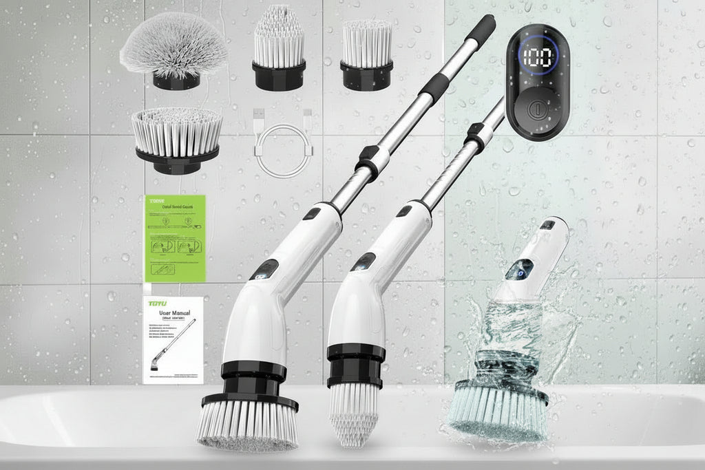 NovaBlend™ Pro Electric Spin Scrubber – Cordless IPX7 Waterproof Deep Cleaning Brush with 8 Replaceable Heads & LED Display | 450 RPM Power Scrubber