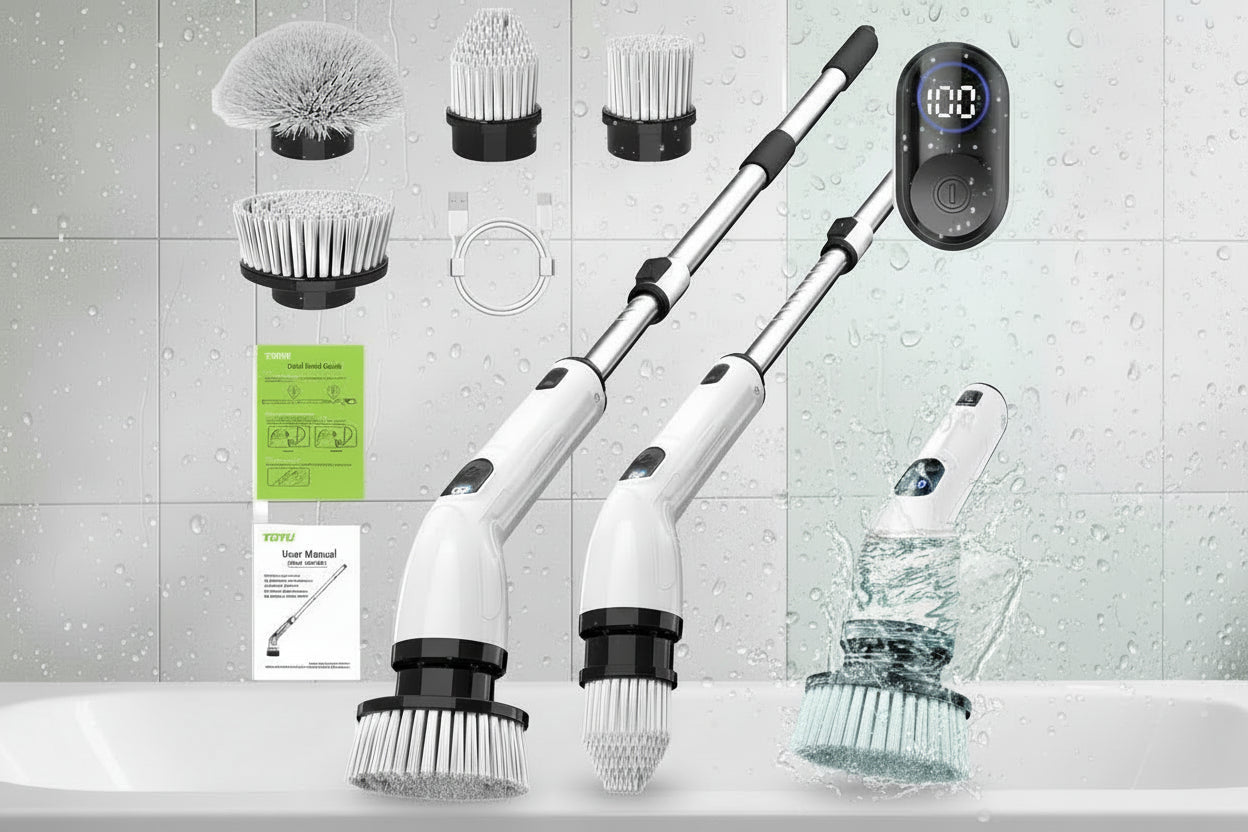 NovaBlend™ Pro Electric Spin Scrubber – Cordless IPX7 Waterproof Deep Cleaning Brush with 8 Replaceable Heads & LED Display | 450 RPM Power Scrubber