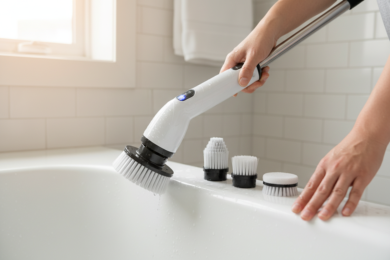 NovaBlend™ Pro Electric Spin Scrubber – Cordless IPX7 Waterproof Deep Cleaning Brush with 8 Replaceable Heads & LED Display | 450 RPM Power Scrubber
